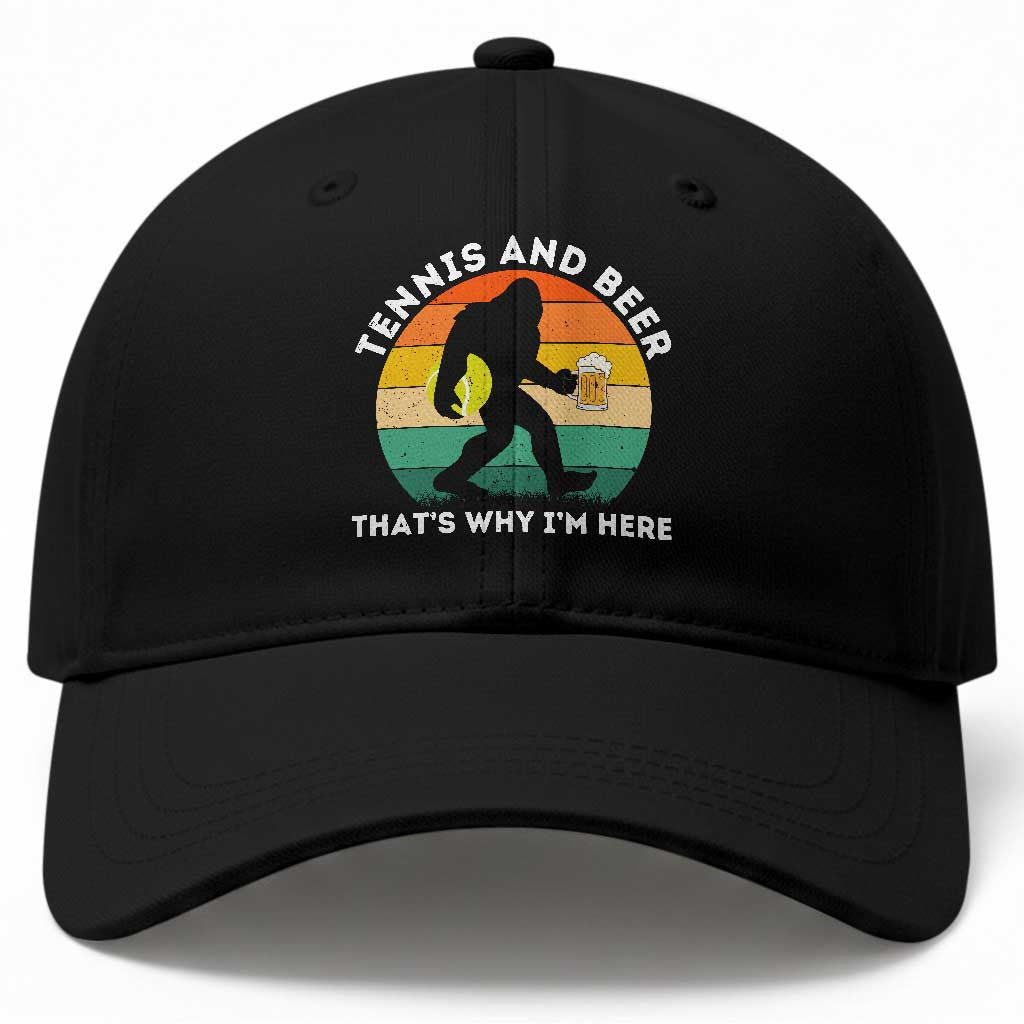 Funny Bigfoot Tennis Player Beer Lover Baseball Cap That Is Why I Am Here