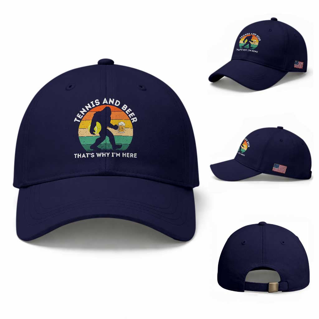 Funny Bigfoot Tennis Player Beer Lover Baseball Cap That Is Why I Am Here