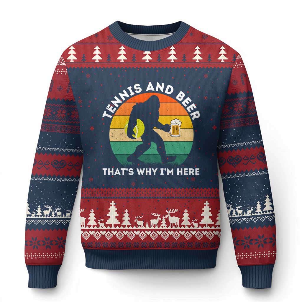 Funny Bigfoot Tennis Player Beer Lover Ugly Christmas Sweater That Is Why I Am Here - Wonder Print Shop