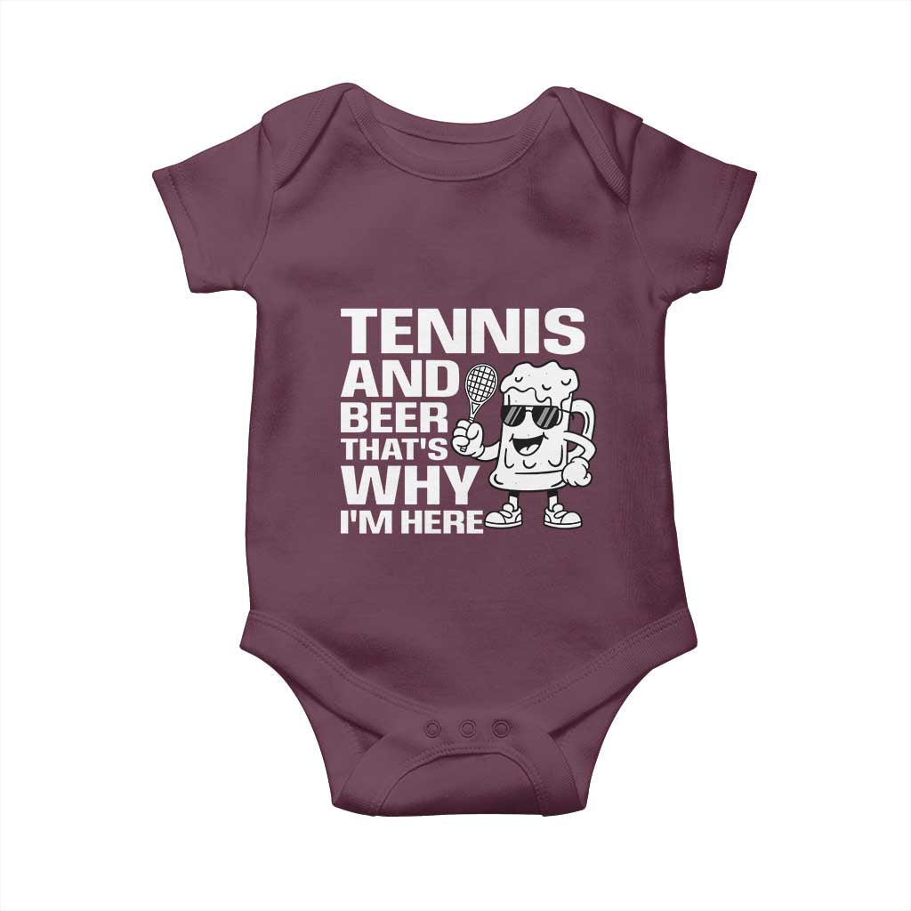 Funny Tennis And Beer That Is Why I Am Here Baby Onesie - Wonder Print Shop