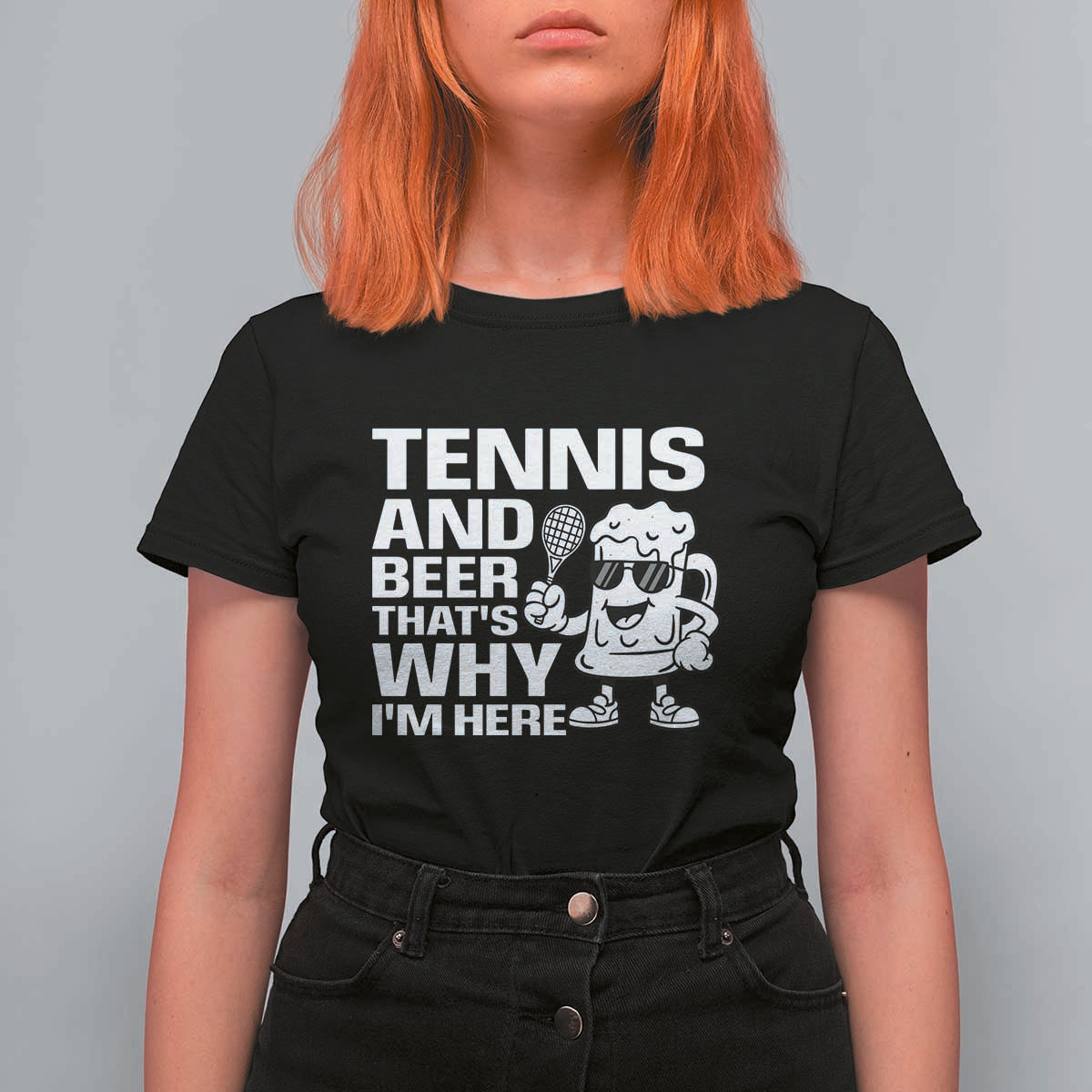 Funny Tennis And Beer That Is Why I Am Here T Shirt For Women - Wonder Print Shop