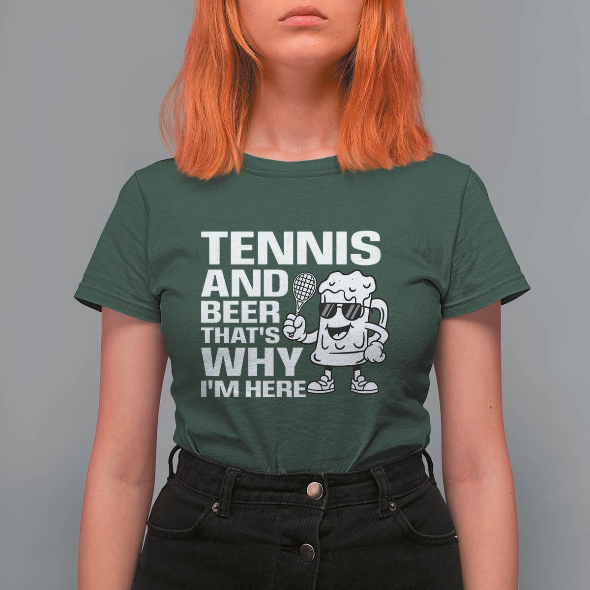 Funny Tennis And Beer That Is Why I Am Here T Shirt For Women - Wonder Print Shop