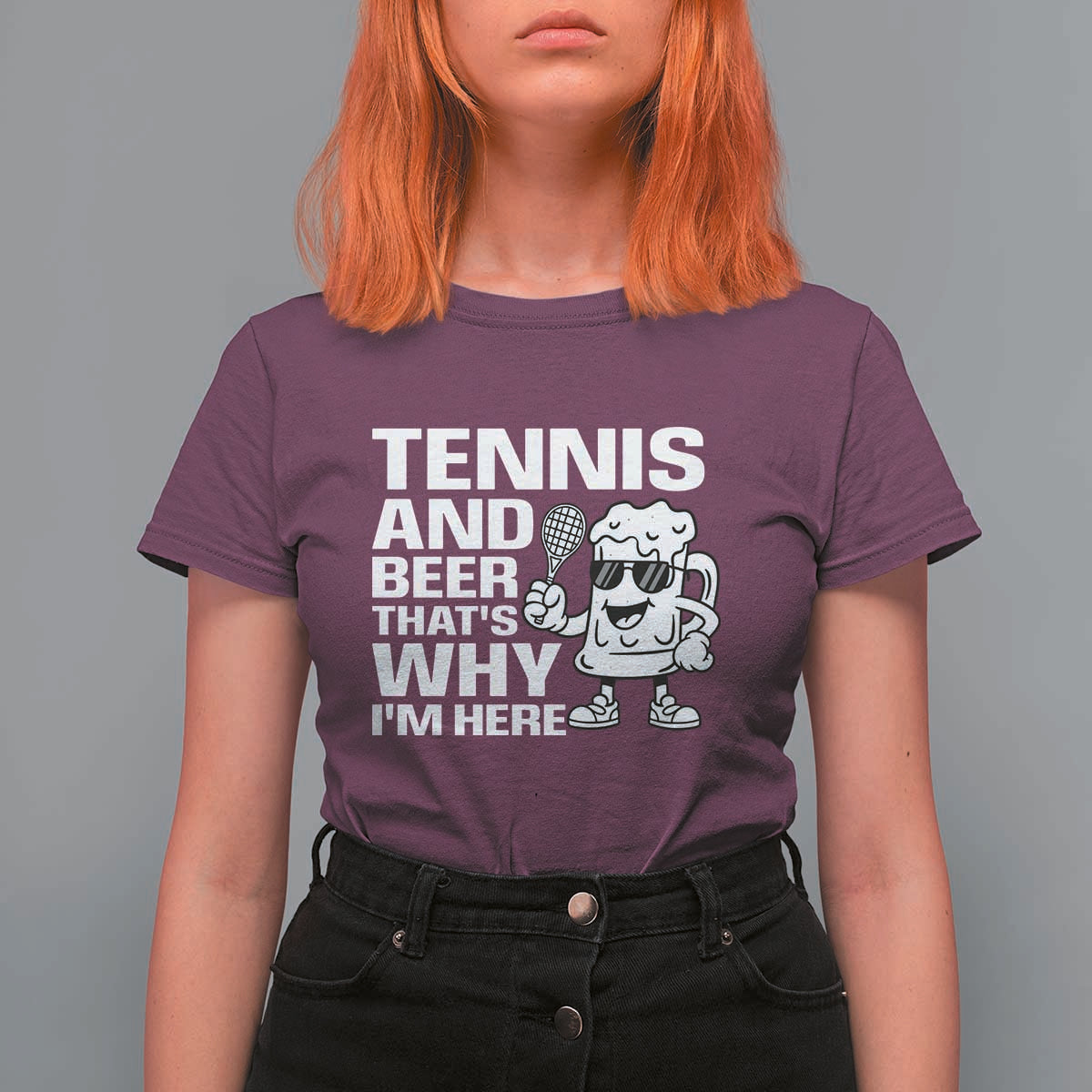 Funny Tennis And Beer That Is Why I Am Here T Shirt For Women - Wonder Print Shop