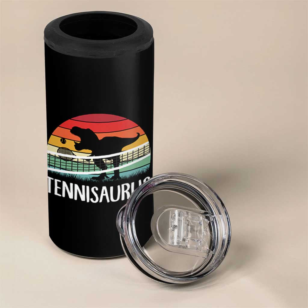 Funny Dinosaur Tennis Player Gift 4 in 1 Can Cooler Tumbler Tennisaurus - Wonder Print Shop
