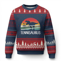 Funny Dinosaur Tennis Player Gift Ugly Christmas Sweater Tennisaurus - Wonder Print Shop