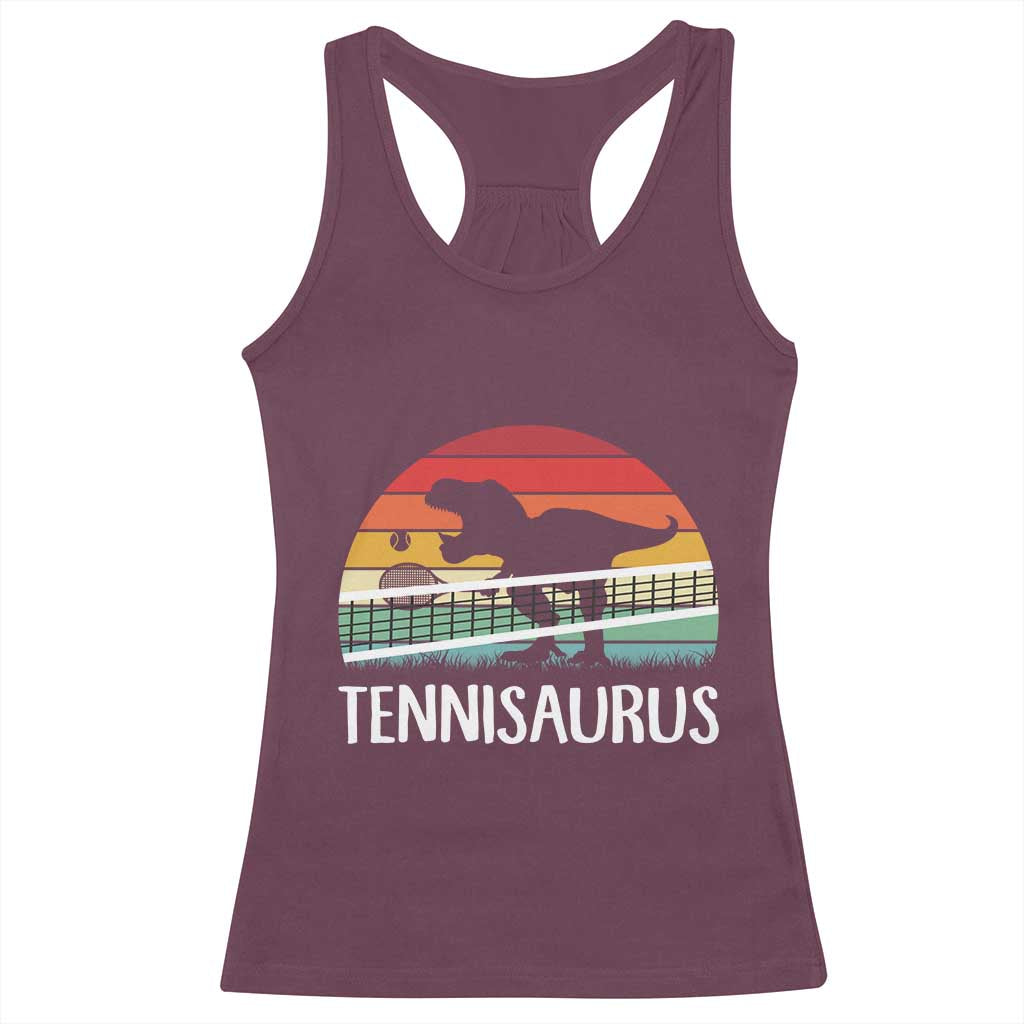 Funny Dinosaur Tennis Player Gift Racerback Tank Top Tennisaurus - Wonder Print Shop