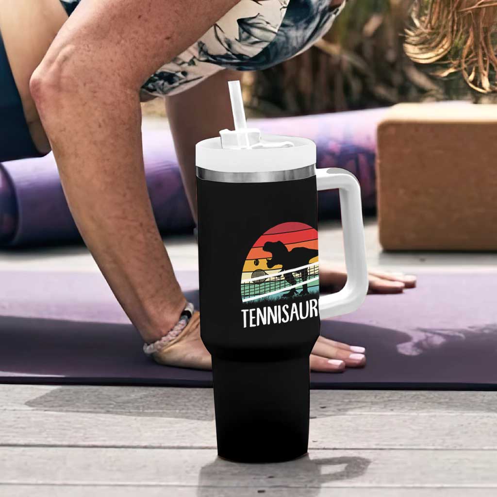 Funny Dinosaur Tennis Player Gift Tumbler With Handle Tennisaurus - Wonder Print Shop
