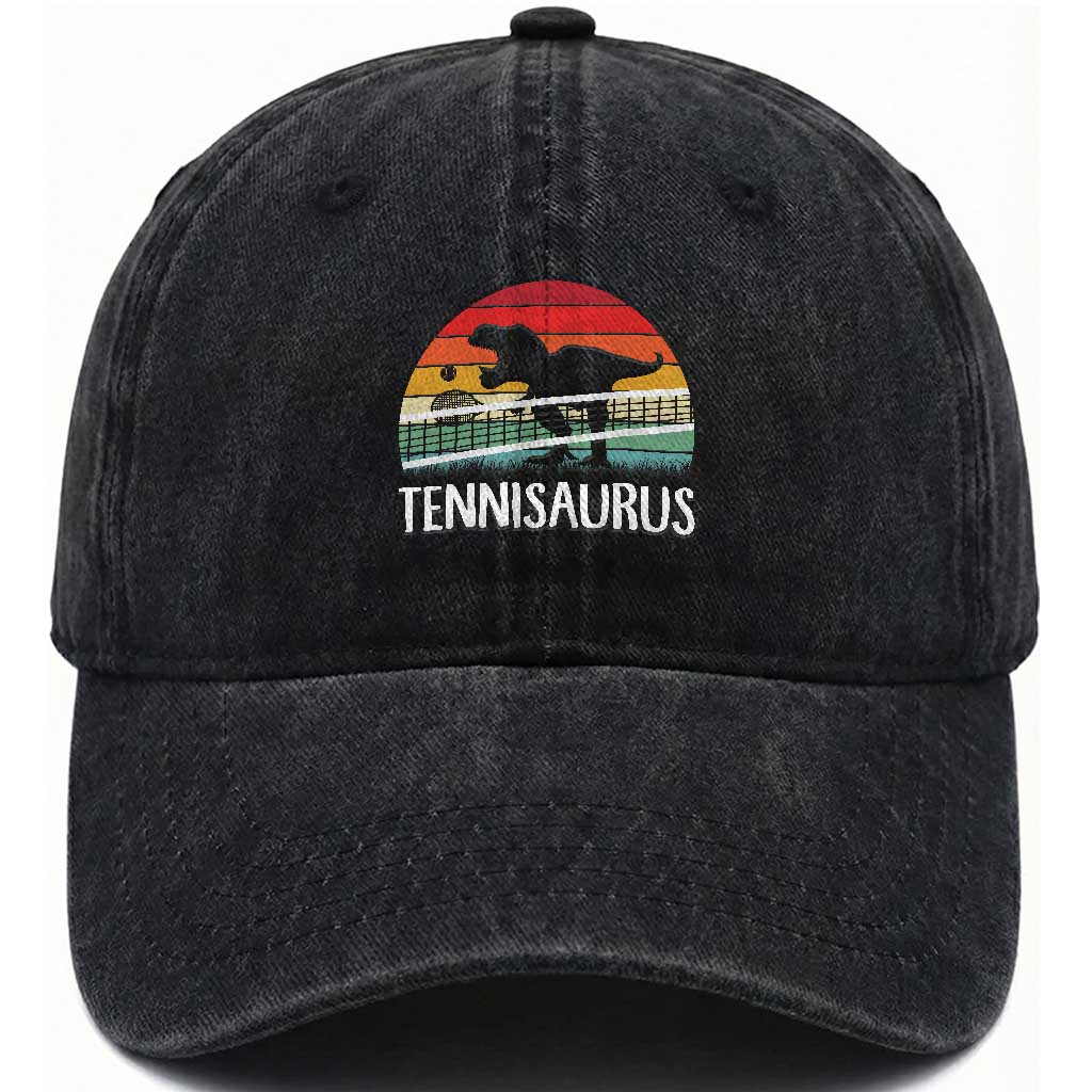 Funny Dinosaur Tennis Player Gift Washed Cotton Baseball Cap Tennisaurus
