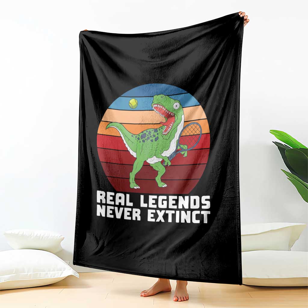 Retro Dinosaur Tennis Player Throw Blanket Real Legends Never Extinct - Wonder Print Shop