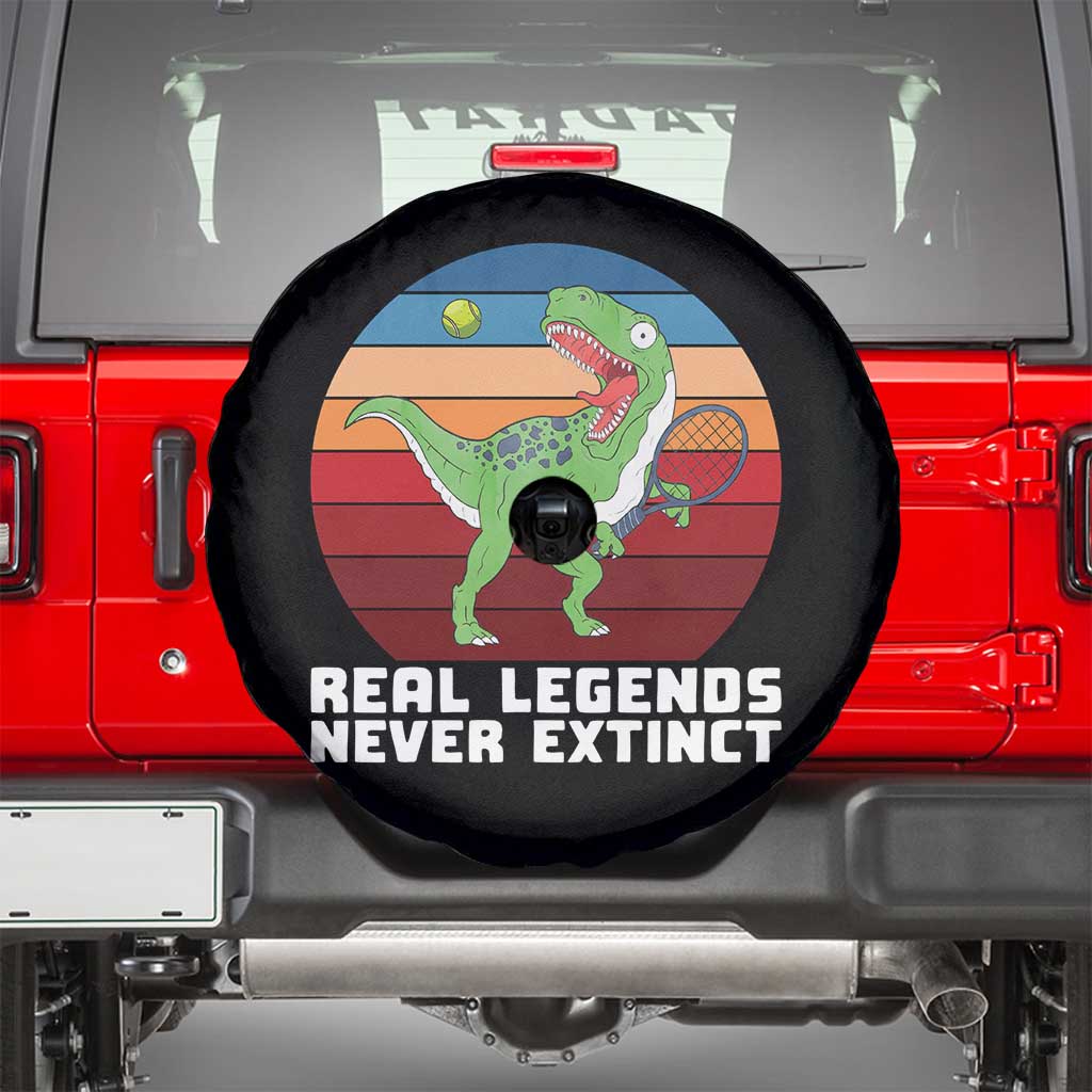 Retro Dinosaur Tennis Player Spare Tire Cover Real Legends Never Extinct - Wonder Print Shop