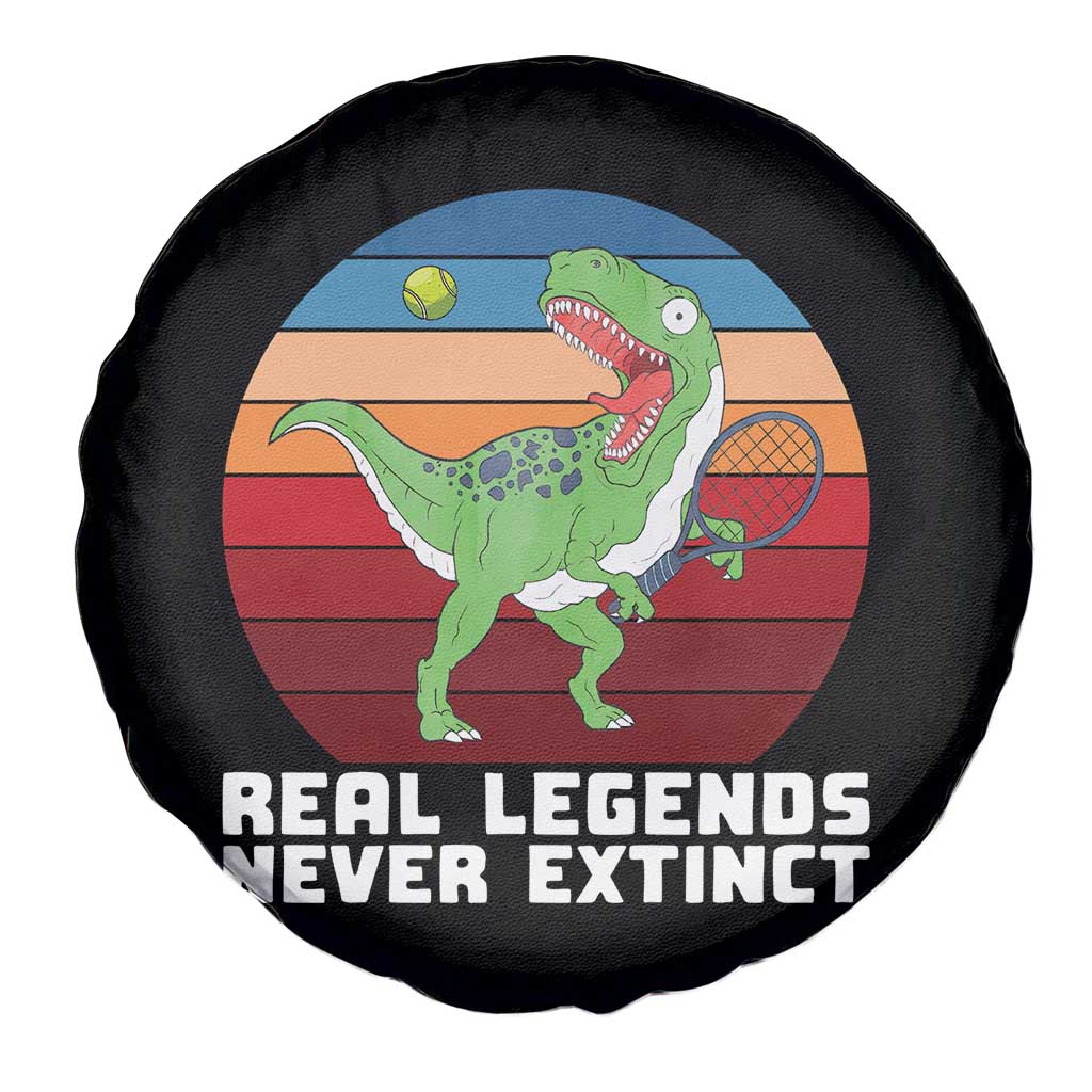Retro Dinosaur Tennis Player Spare Tire Cover Real Legends Never Extinct - Wonder Print Shop