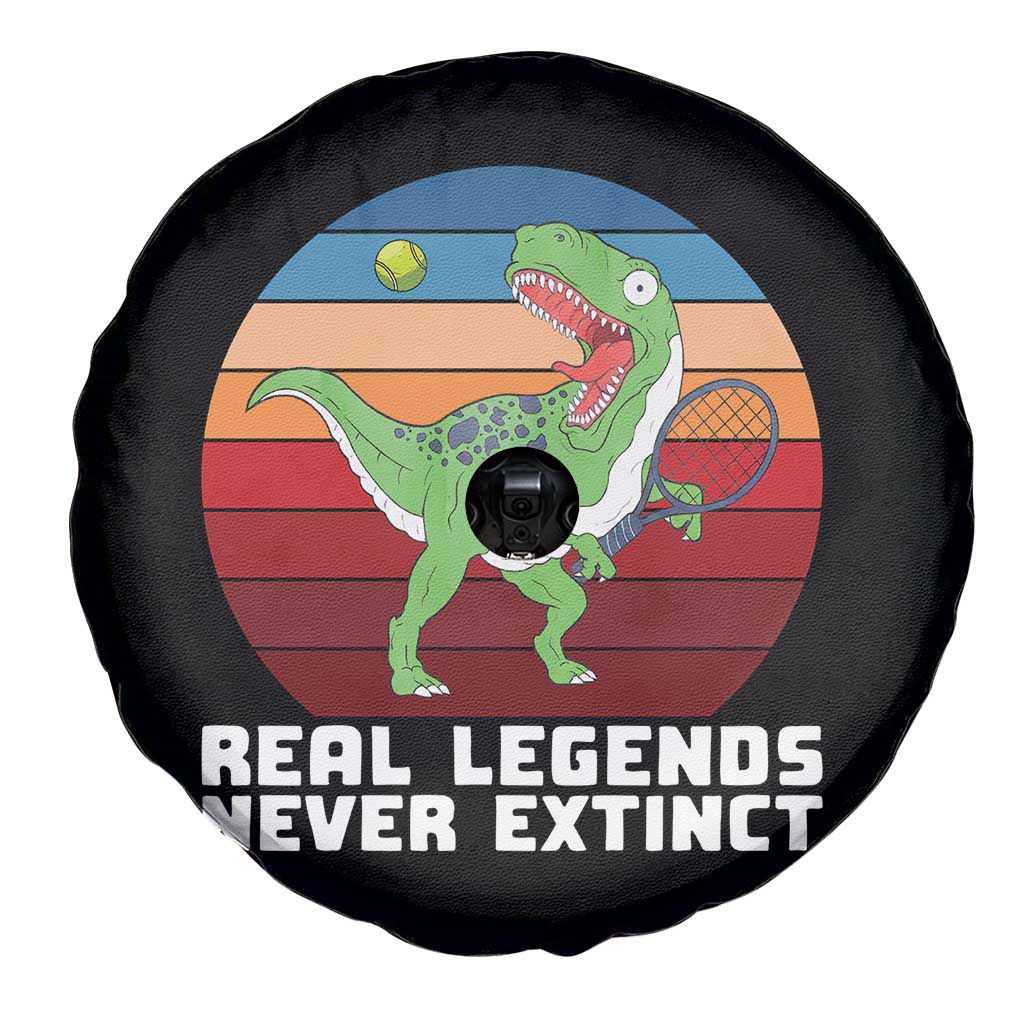 Retro Dinosaur Tennis Player Spare Tire Cover Real Legends Never Extinct - Wonder Print Shop