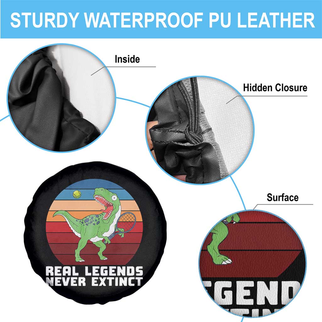 Retro Dinosaur Tennis Player Spare Tire Cover Real Legends Never Extinct - Wonder Print Shop