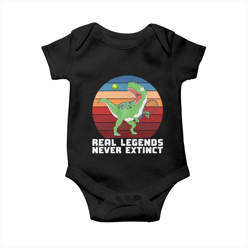 Retro Dinosaur Tennis Player Baby Onesie Real Legends Never Extinct - Wonder Print Shop