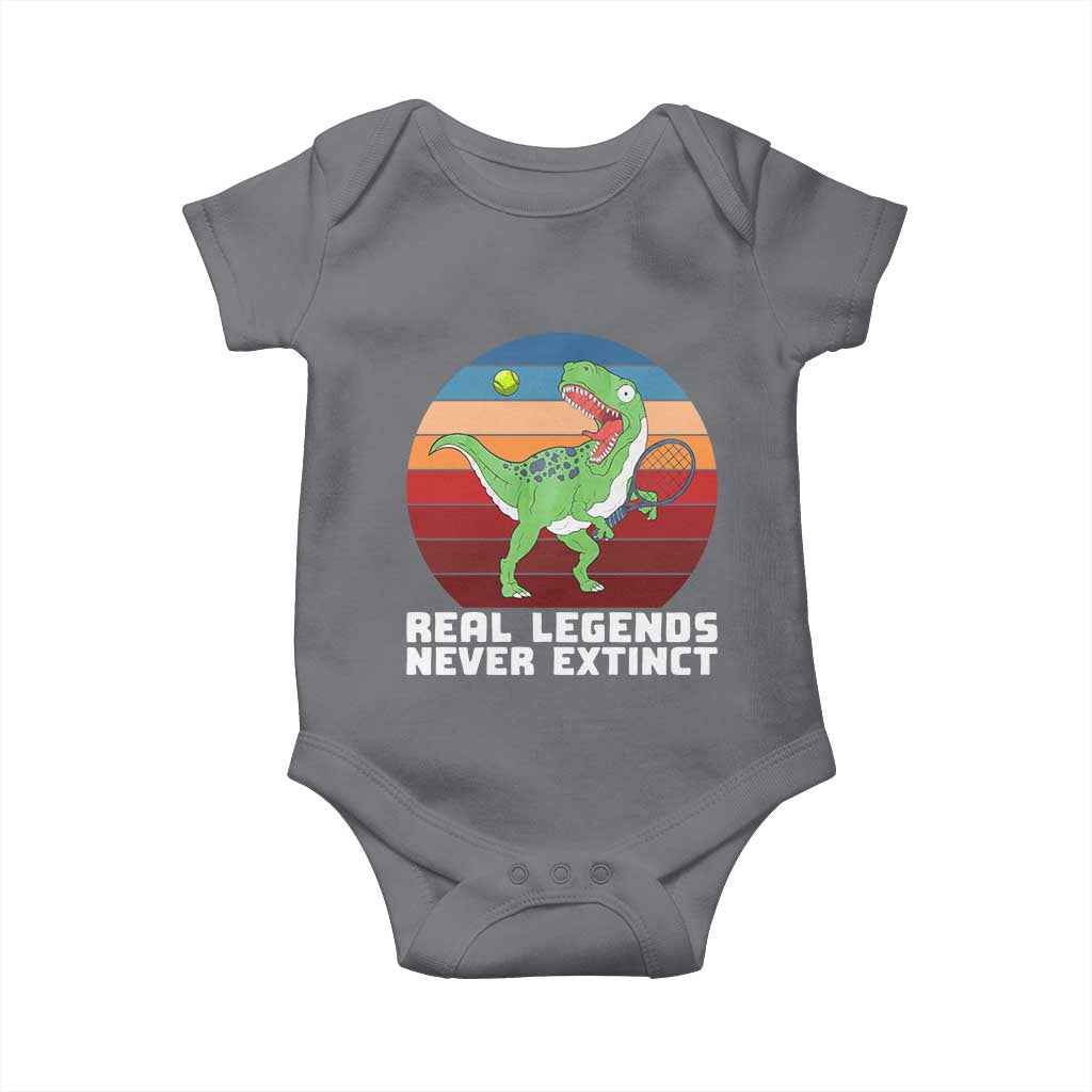 Retro Dinosaur Tennis Player Baby Onesie Real Legends Never Extinct - Wonder Print Shop