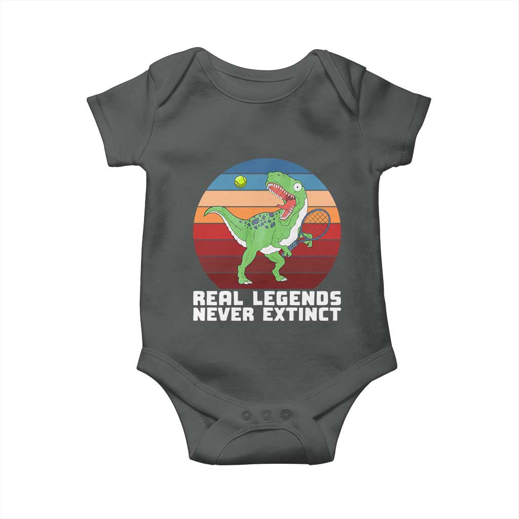 Retro Dinosaur Tennis Player Baby Onesie Real Legends Never Extinct - Wonder Print Shop