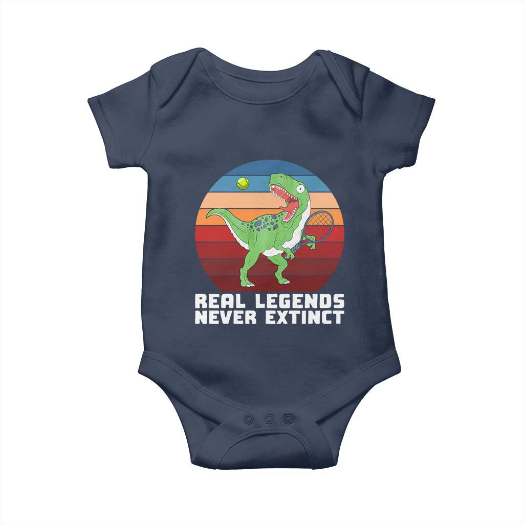 Retro Dinosaur Tennis Player Baby Onesie Real Legends Never Extinct - Wonder Print Shop