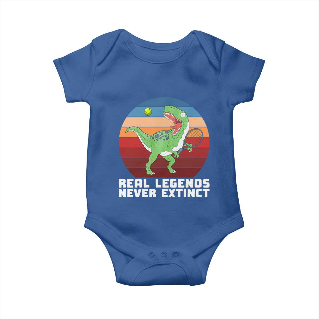Retro Dinosaur Tennis Player Baby Onesie Real Legends Never Extinct - Wonder Print Shop