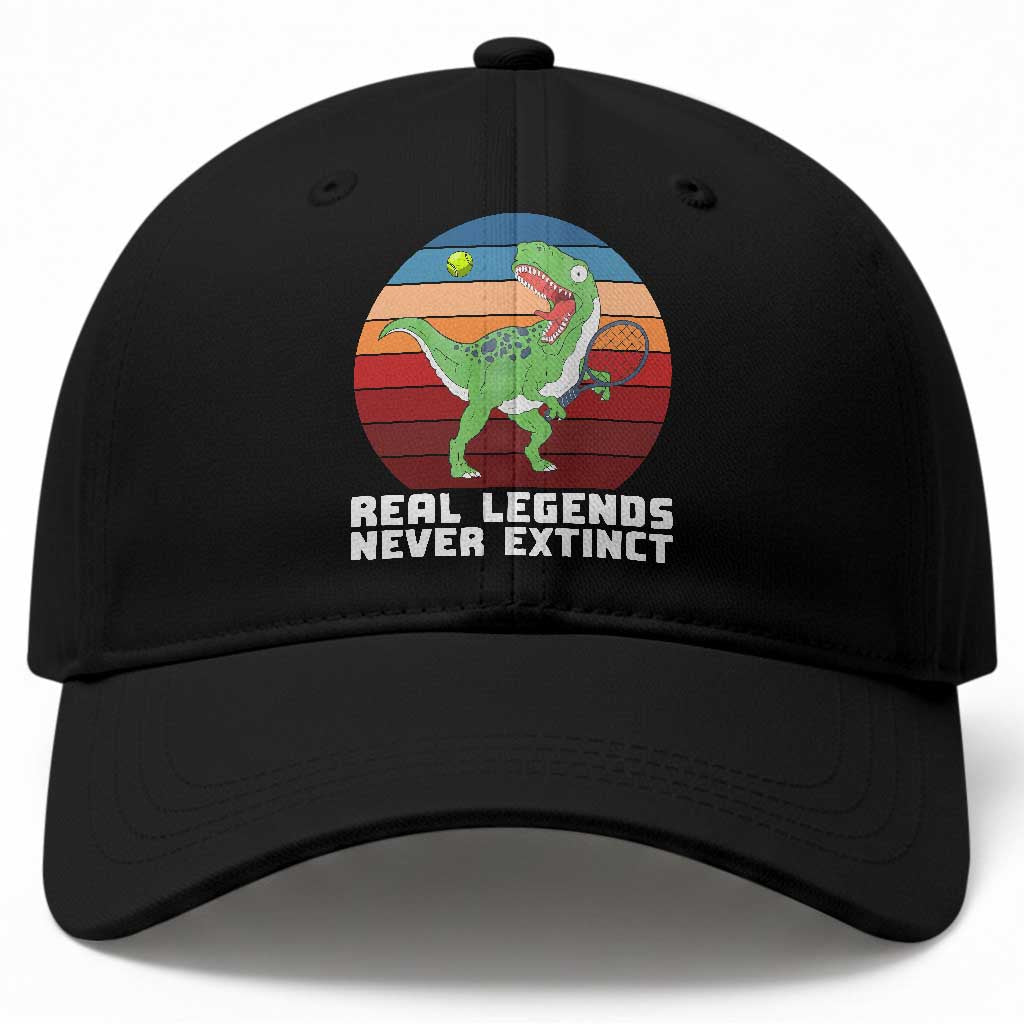 Retro Dinosaur Tennis Player Baseball Cap Real Legends Never Extinct