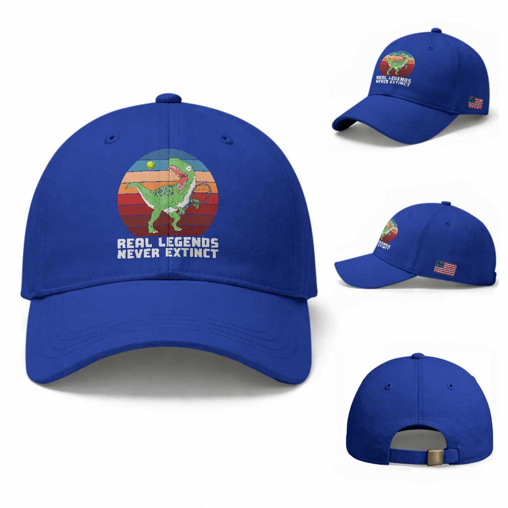 Retro Dinosaur Tennis Player Baseball Cap Real Legends Never Extinct