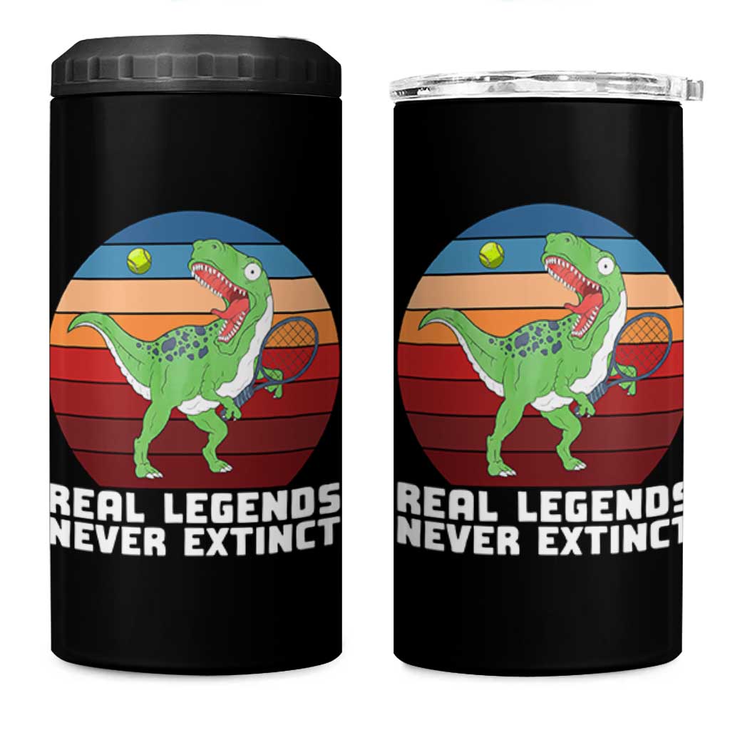 Retro Dinosaur Tennis Player 4 in 1 Can Cooler Tumbler Real Legends Never Extinct - Wonder Print Shop