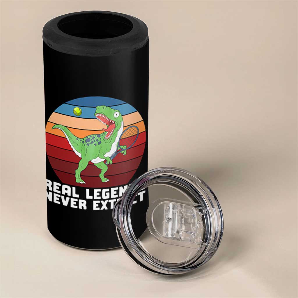 Retro Dinosaur Tennis Player 4 in 1 Can Cooler Tumbler Real Legends Never Extinct - Wonder Print Shop