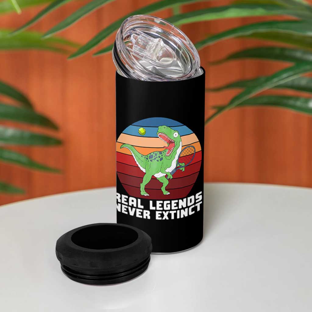 Retro Dinosaur Tennis Player 4 in 1 Can Cooler Tumbler Real Legends Never Extinct - Wonder Print Shop