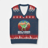 Retro Dinosaur Tennis Player V-Neck Knit Sweater Vest Real Legends Never Extinct - Wonder Print Shop