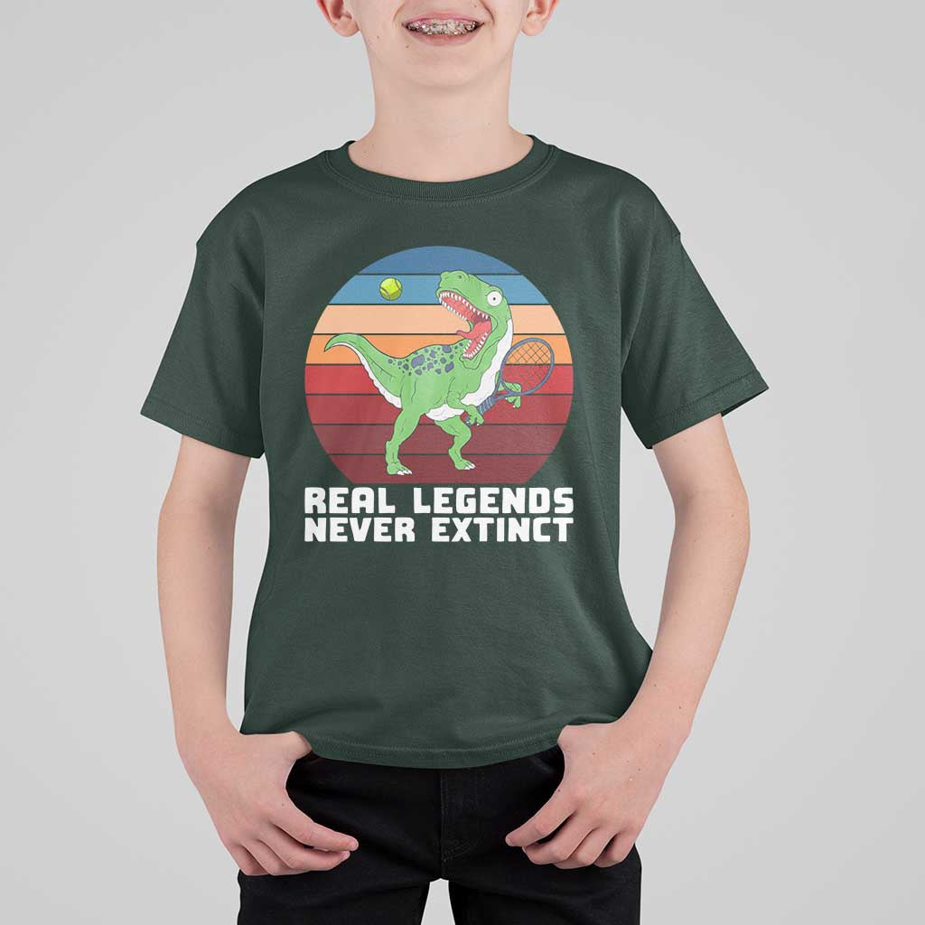 Retro Dinosaur Tennis Player T Shirt For Kid Real Legends Never Extinct - Wonder Print Shop