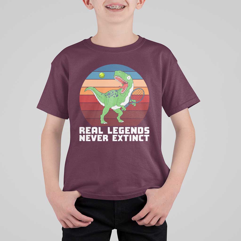 Retro Dinosaur Tennis Player T Shirt For Kid Real Legends Never Extinct - Wonder Print Shop