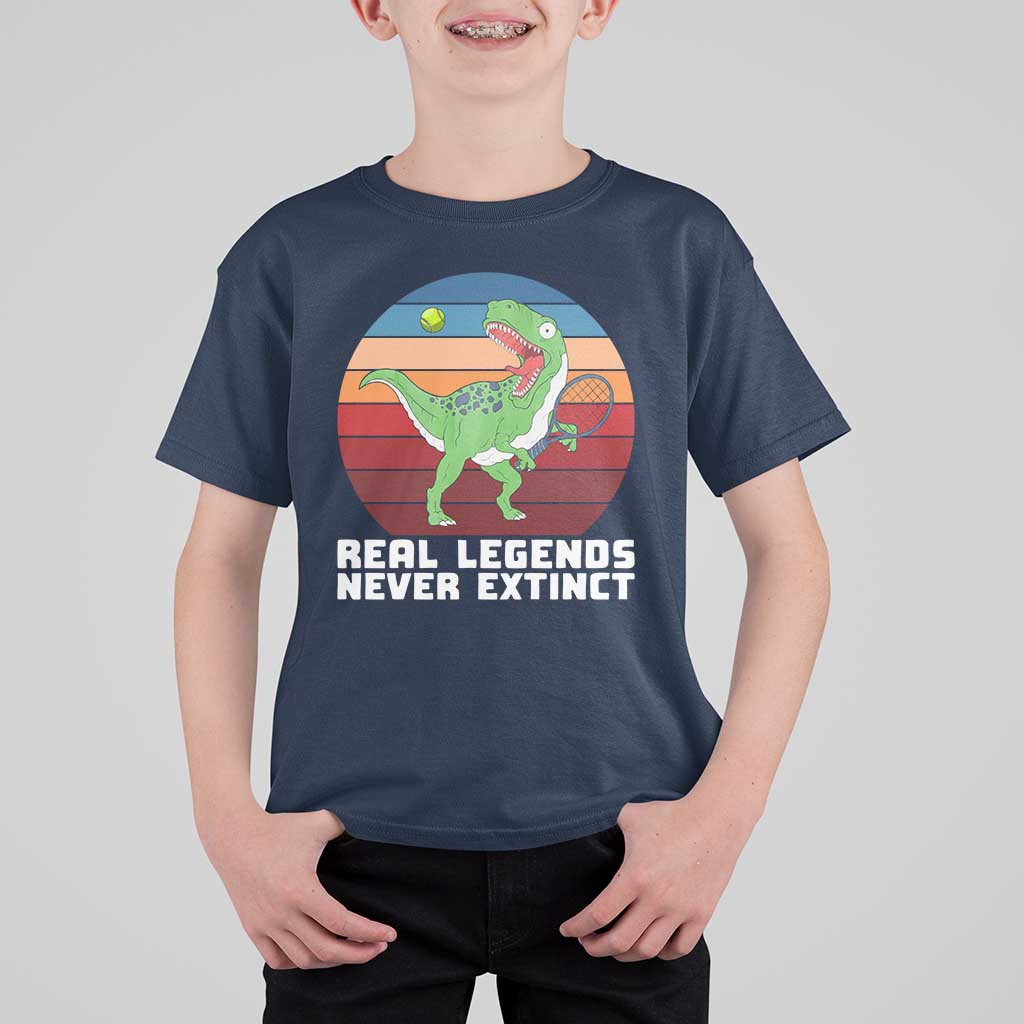 Retro Dinosaur Tennis Player T Shirt For Kid Real Legends Never Extinct - Wonder Print Shop