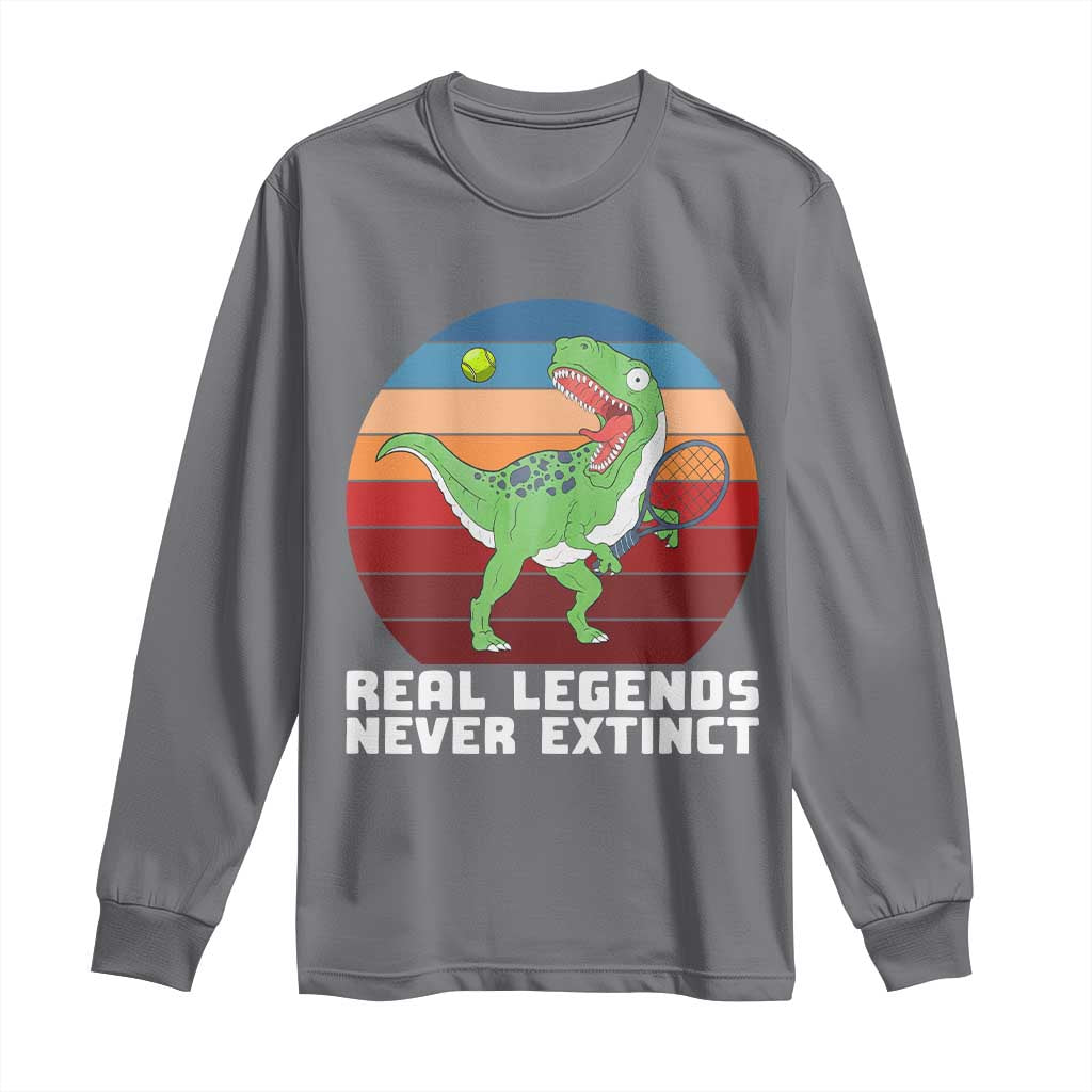 Retro Dinosaur Tennis Player Long Sleeve Shirt Real Legends Never Extinct - Wonder Print Shop