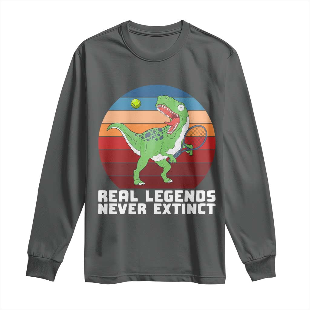 Retro Dinosaur Tennis Player Long Sleeve Shirt Real Legends Never Extinct - Wonder Print Shop