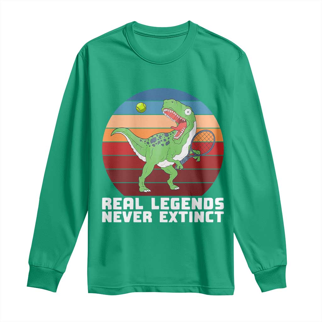Retro Dinosaur Tennis Player Long Sleeve Shirt Real Legends Never Extinct - Wonder Print Shop