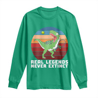 Retro Dinosaur Tennis Player Long Sleeve Shirt Real Legends Never Extinct - Wonder Print Shop
