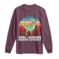 Retro Dinosaur Tennis Player Long Sleeve Shirt Real Legends Never Extinct - Wonder Print Shop