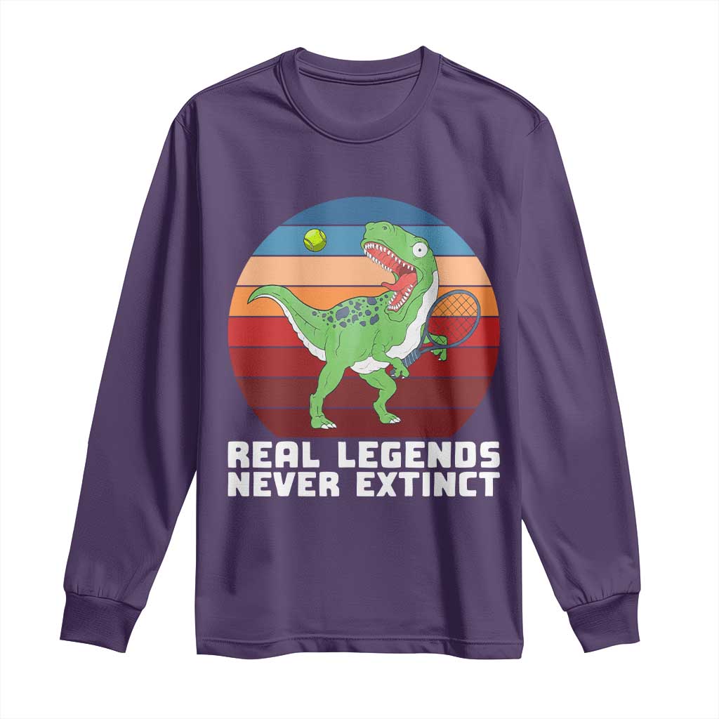 Retro Dinosaur Tennis Player Long Sleeve Shirt Real Legends Never Extinct - Wonder Print Shop