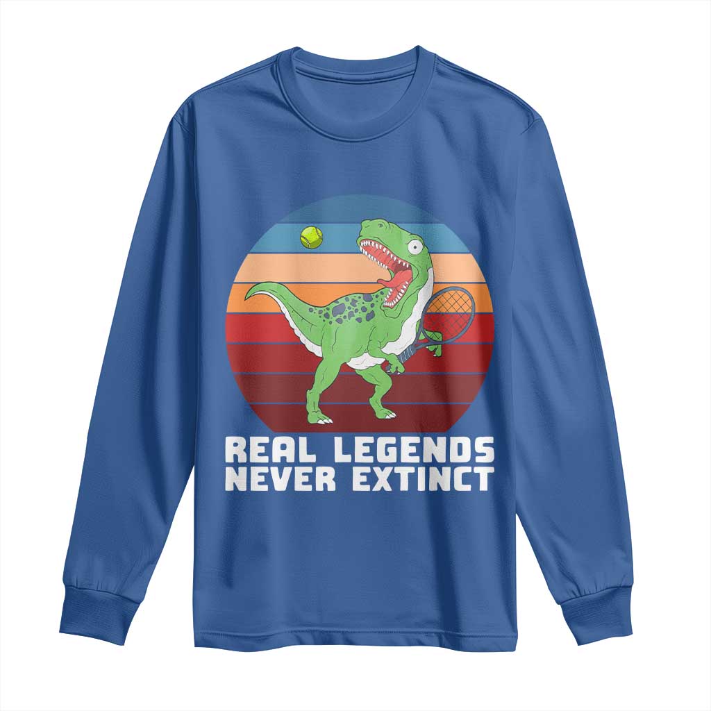 Retro Dinosaur Tennis Player Long Sleeve Shirt Real Legends Never Extinct - Wonder Print Shop