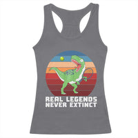 Retro Dinosaur Tennis Player Racerback Tank Top Real Legends Never Extinct - Wonder Print Shop