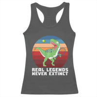 Retro Dinosaur Tennis Player Racerback Tank Top Real Legends Never Extinct - Wonder Print Shop