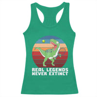 Retro Dinosaur Tennis Player Racerback Tank Top Real Legends Never Extinct - Wonder Print Shop