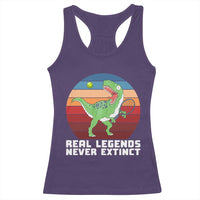 Retro Dinosaur Tennis Player Racerback Tank Top Real Legends Never Extinct - Wonder Print Shop
