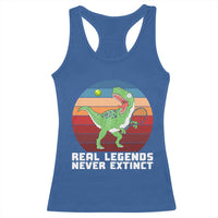 Retro Dinosaur Tennis Player Racerback Tank Top Real Legends Never Extinct - Wonder Print Shop