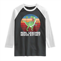 Retro Dinosaur Tennis Player Raglan Shirt Real Legends Never Extinct - Wonder Print Shop