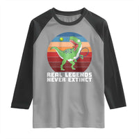 Retro Dinosaur Tennis Player Raglan Shirt Real Legends Never Extinct - Wonder Print Shop