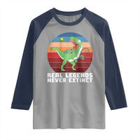 Retro Dinosaur Tennis Player Raglan Shirt Real Legends Never Extinct - Wonder Print Shop