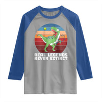 Retro Dinosaur Tennis Player Raglan Shirt Real Legends Never Extinct - Wonder Print Shop