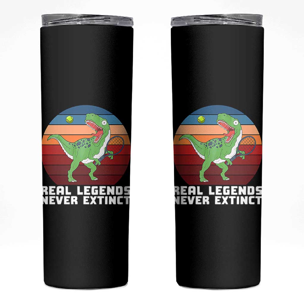 Retro Dinosaur Tennis Player Skinny Tumbler Real Legends Never Extinct - Wonder Print Shop