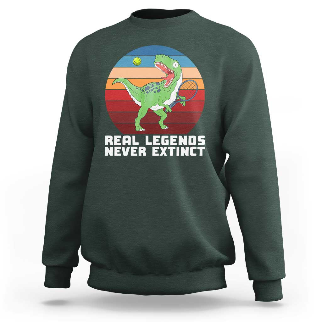 Retro Dinosaur Tennis Player Sweatshirt Real Legends Never Extinct - Wonder Print Shop