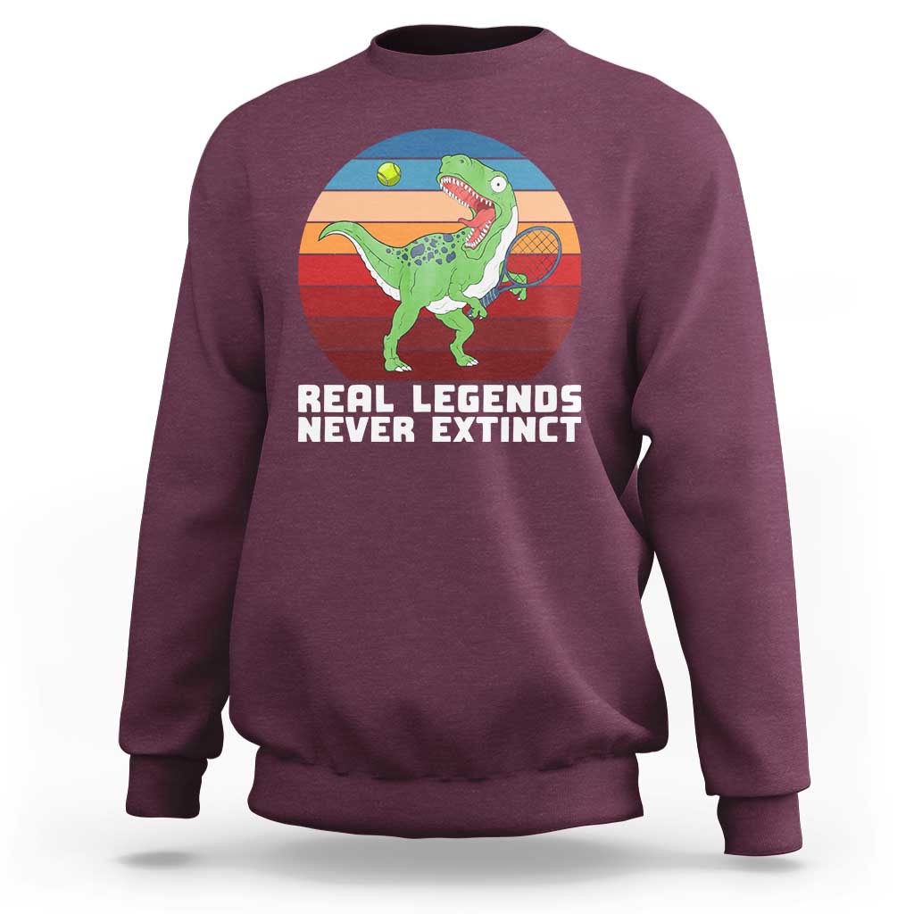 Retro Dinosaur Tennis Player Sweatshirt Real Legends Never Extinct - Wonder Print Shop